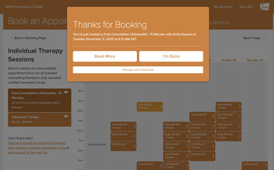 Link to: https://thetherapynest.janeapp.com/locations/the-therapy-nest/book