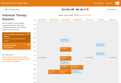 Link to: https://thetherapynest.janeapp.com/locations/the-therapy-nest/book#/discipline/1/treatment/42