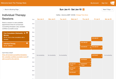 Link to: https://thetherapynest.janeapp.com/locations/the-therapy-nest/book#/discipline/1/treatment/42