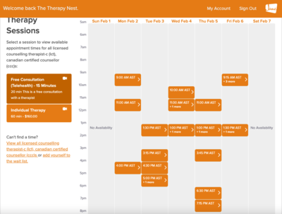 Link to: https://thetherapynest.janeapp.com/locations/the-therapy-nest/book#/discipline/1/treatment/42